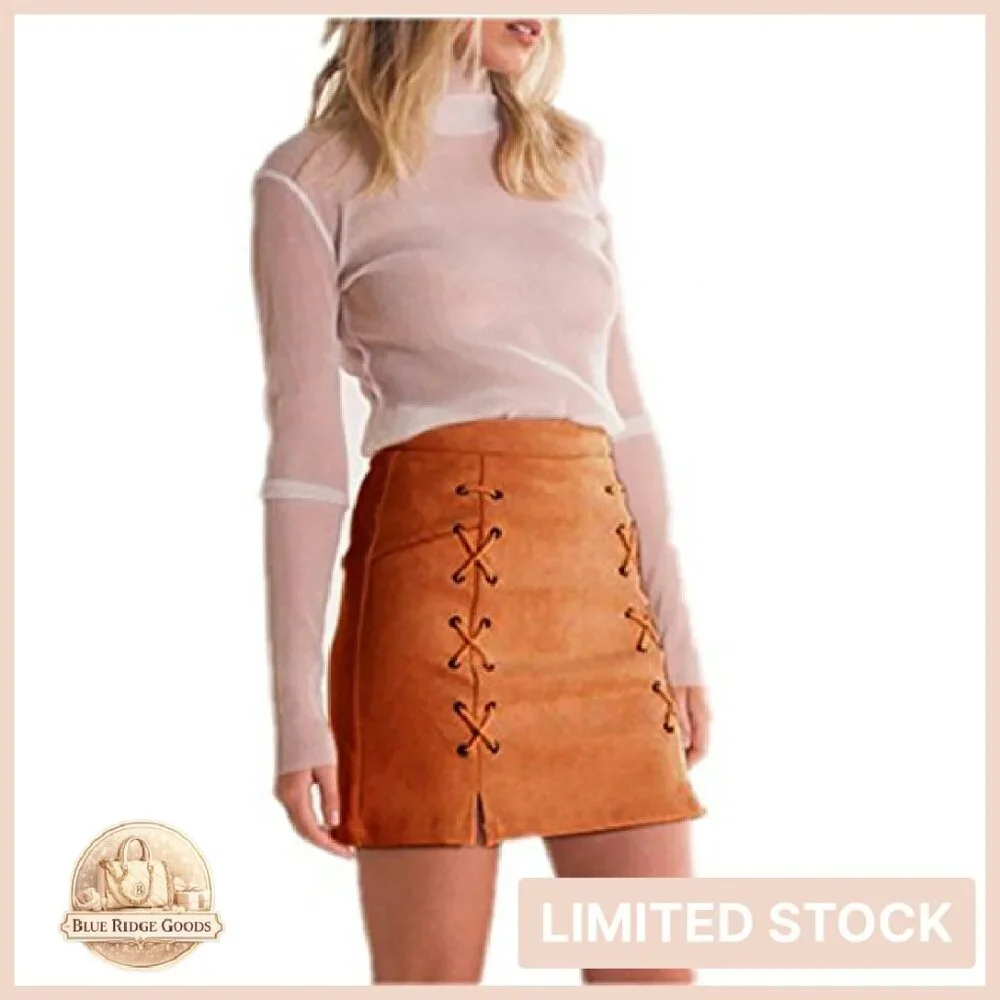 Faux Suede High Waist A-Line Mini Skirt Chic Y2K Retro Button Front